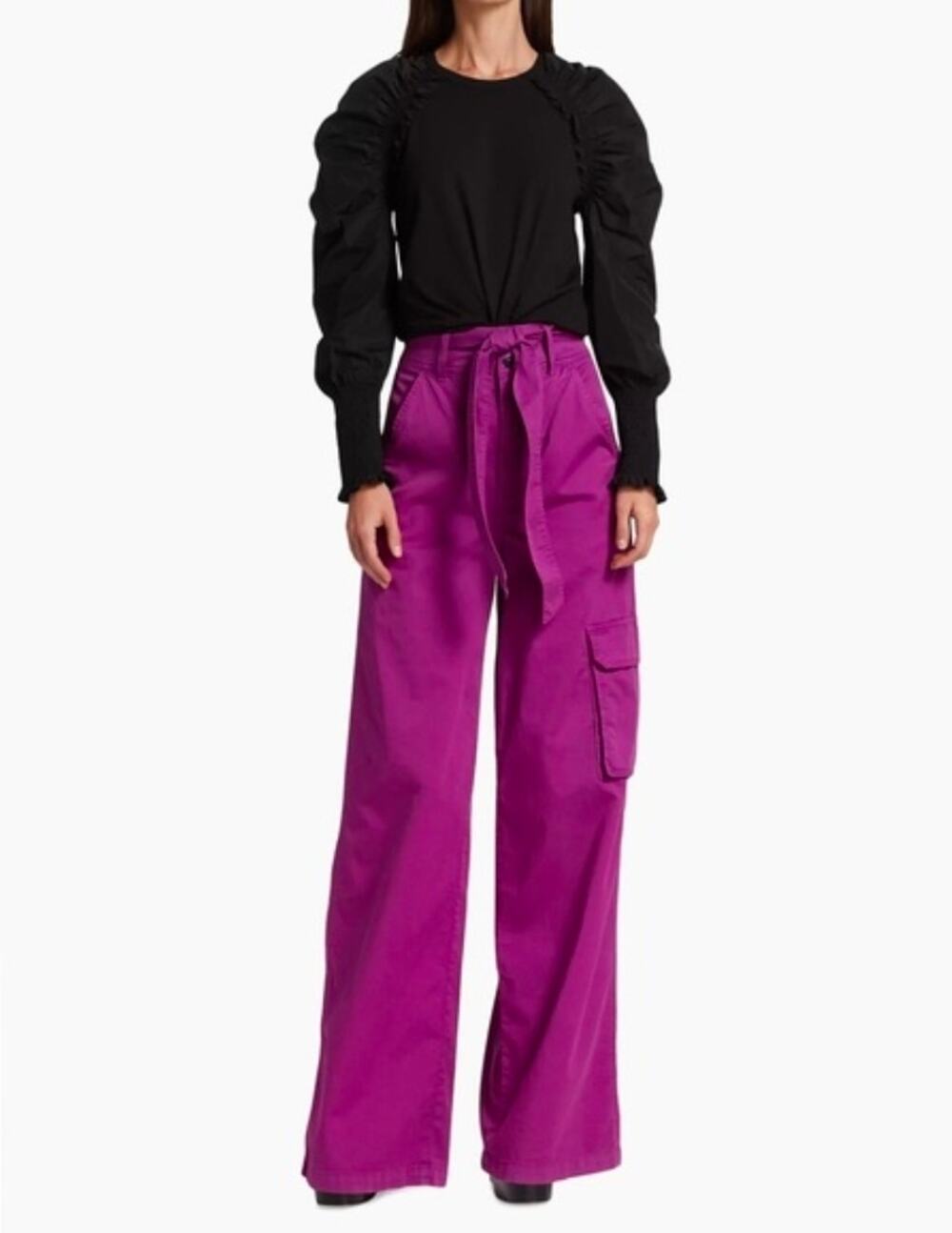 Veronica Beard Belisa Belted Wide Leg pink Cargo Pants size 27